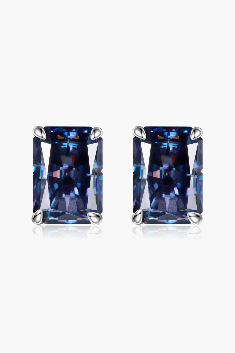 2 Carat Rectangle Moissanite 4-Prong Stud Earrings in Silver Finish